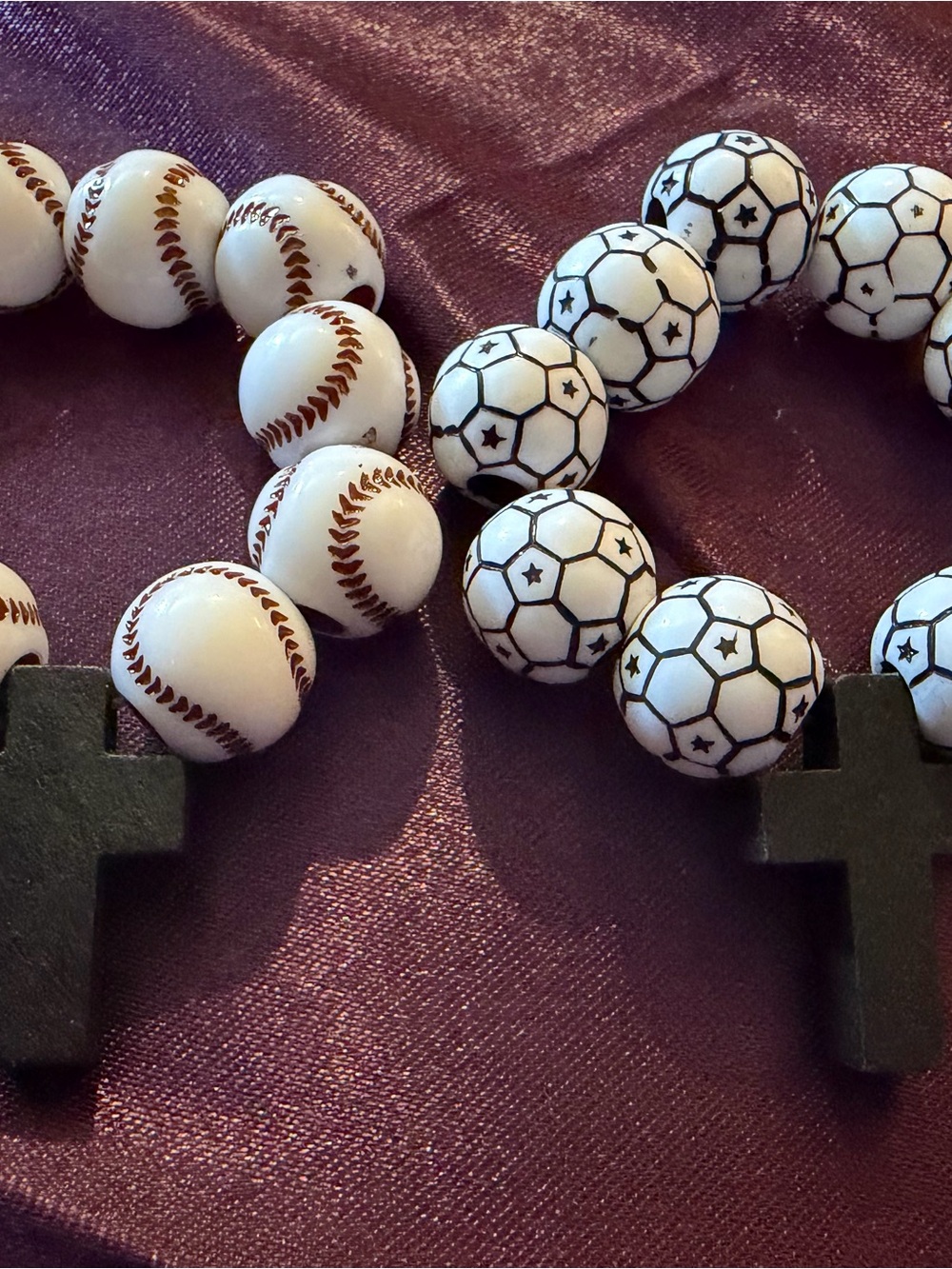 Kids Sports Bead Bracelet or Door Knob Hanger Set with Wooden Cross